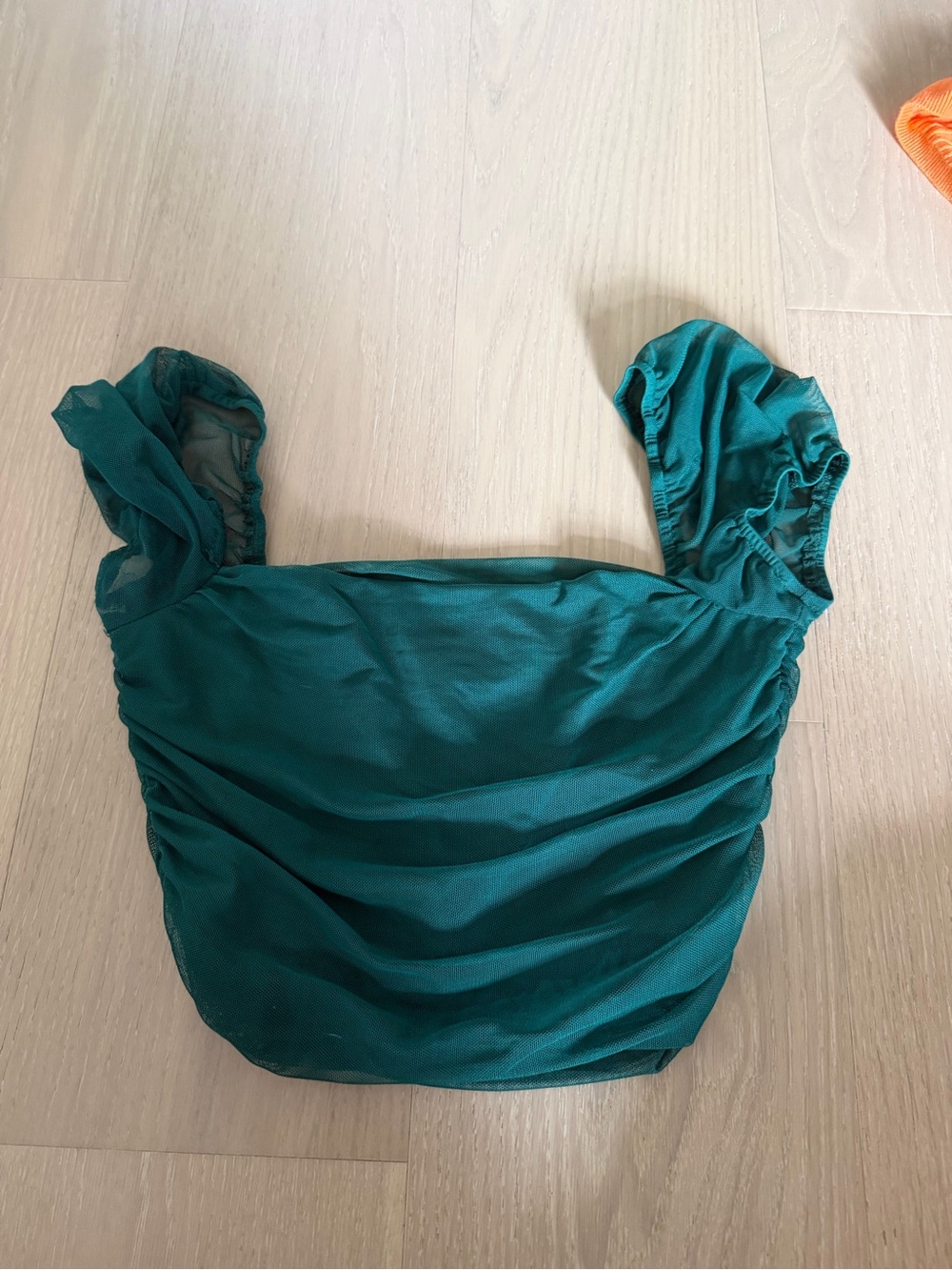 Princess Polly Teal Ruched Puff-Sleeve Crop Top